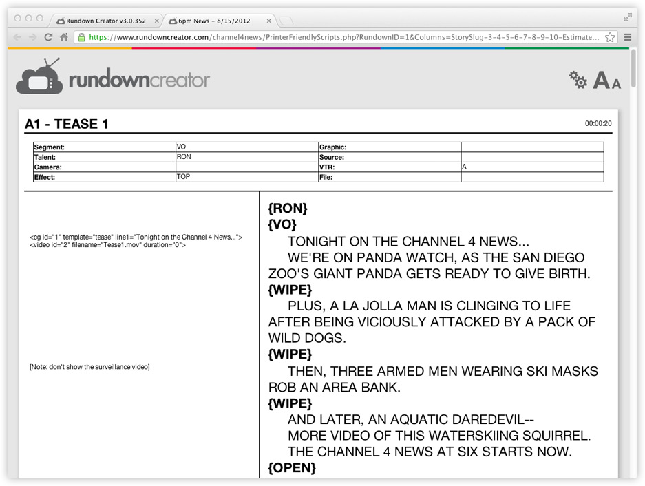 Printer friendly TV/radio scripts